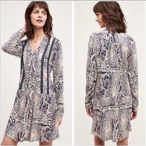 Anthropologie Navy and Pink Long Sleeve Dress